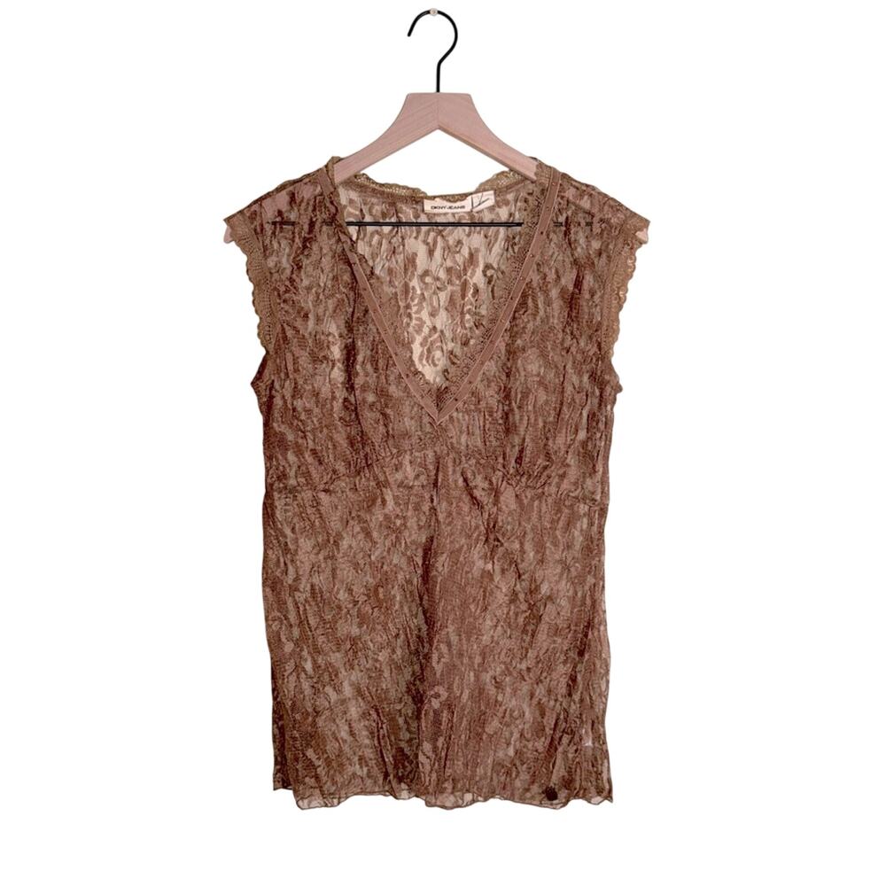 VINTAGE DKNY 90s sheer Lace festival top in Rich Brown M